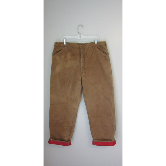 CARTHARTT Men's Brown Red Quilted Warm 39x31 Cotton Canvas USA Union Made Pants - Picture 1 of 6